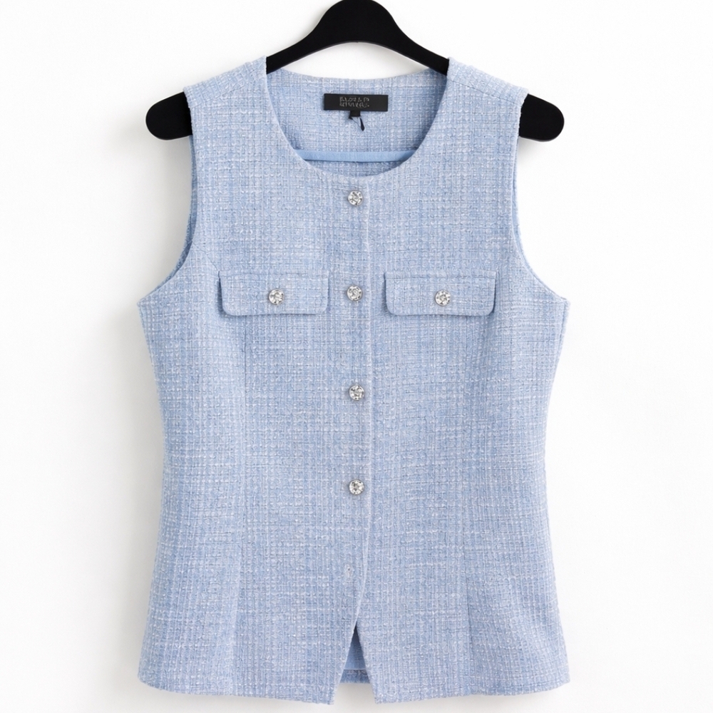 Badgley Mischka Light Blue Sleeveless Top Vest Quiet Luxury Old Money Sz Large